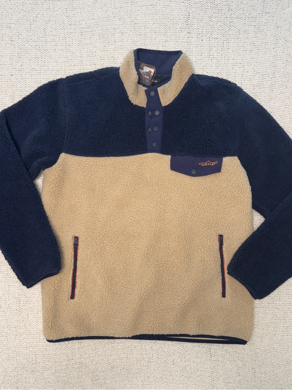 Orvis Two-Tone Sherpa Pullover - Navy & Tan